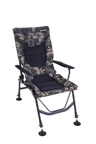 Angelstuhl XL 150kg belastbar – Klappbarer Karpfenstuhl mit Armlehnen - Camping-Stühle mit extra breiter Sitzfläche und verstellbarer Sitzhöhe (42cm bis 55cm) für höchsten Komfort beim Angeln oder Campen.