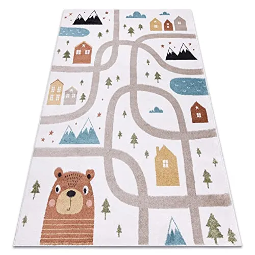 rugsx Teppich Fun Polar Kinderteppich für Babyzimmer, Spielteppiche, Kinderzimmer, Moderne, Straßen, Wald, Creme 160x220 cm