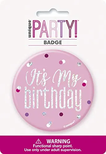 Geburtstags-Anstecker - 7,5 cm - Glitzer Rosa & Silber Geburtstag