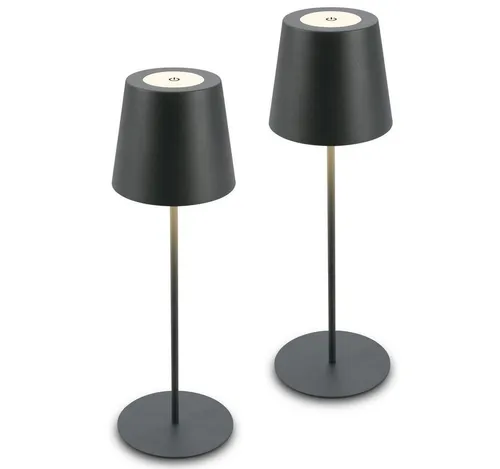Briloner Leuchten Tischleuchte 2x Akku Tischlampe kabellos Anthrazit IP44 Indoor/Outdoor, Dimmfunktion, LED fest integriert, 2700K - Extra-Warmweiß, 2x LED Tischlampe kabellos 36x10,5 cm Anthrazit Wohnzimmer