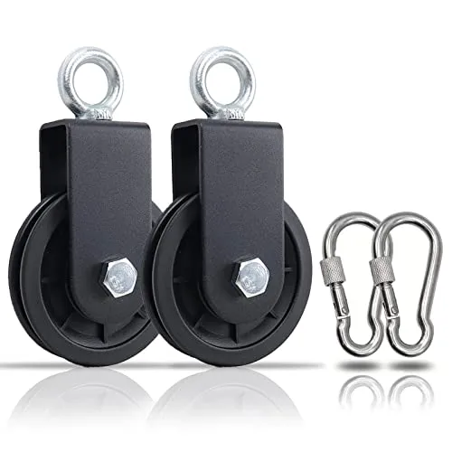 Umlenkrolle mit Karabinerhaken, Umlenkrollen für Seile, Seilrolle mit U Haltebügel 360° Kabel Pulley für Schaukelzubehör, Wäscheleine, Latzug, Latzugstange, Seilzug Fitness