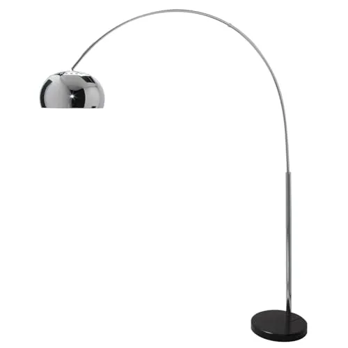 riess-ambiente Bogenlampe LOUNGE DEAL 170-210cm chrom - Moderne Bogenlampe mit verstellbarer Höhe, eleganter silberner Schirm und schwerem Marmorfuß für Stabilität. Perfekt für stilvolle Wohnzimmer.