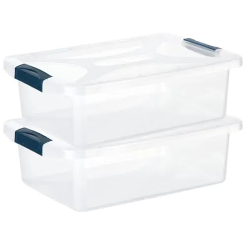 Engelland - 2 x Aufbewahrungsbox mit Deckel und Verschluss-Clips, dunkelblau-transparent, 4 Liter, Plastik-Box, stapelbar, stabil, BPA-frei, lebensmittelecht