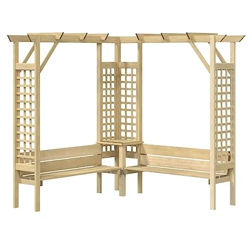 vidaXL Kiefernholz Imprägniert Eckpergola mit Bank - Bänke, hochwertige Eck-Pergola aus grün-imprägniertem Kiefernholz, wetterfest und stabil, ideal als Rankhilfe und Sitzgelegenheit für deinen Garten.
