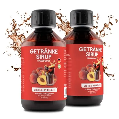 hCGC Immunsystem Sirup - SpeedBoost 2x 250ml, Vegan - Zuckerfreies Getränkekonzentrat für 12,5L Fertiggetränk - Fruchtsirup Immunsystem Booster mit Vitaminen & L-Carnitin | Eistee-Pfirsich