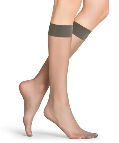 FALKE Damen Kniestrümpfe Seidenglatt 15 DEN W Kh transparent einfarbig 1 Paar, Grau Carbon 3275, 35-38