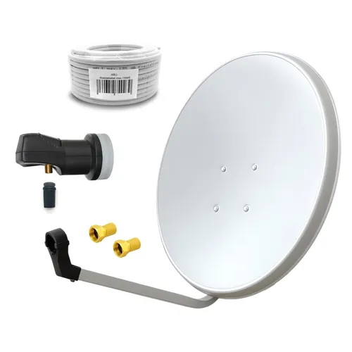 ARLI 60cm HD Sat Anlage mit Single LNB und 50m Koaxialkabel - SAT-Antenne für optimalen Empfang von Astra und Hotbird. Ideal für Zuhause, Garten oder Camping. Genießen Sie Ihre Lieblingssendungen in UHD und FullHD überall.