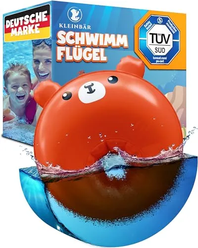 Kleinbär® Schwimmflügel mit Sicherheitsventil & PE-Schaumkern [TÜV geprüft] I Schwimmhilfe für Kleinkinder - 1 bis 3 Jahre, 11-17 Kg I Runde Schwimm Flügel im Bärchendesign I Schwimmärmel