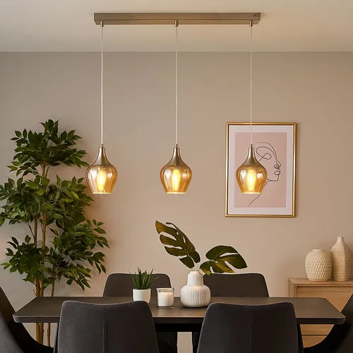 LED Hängeleuchte 3-Flammig - Elegante Pendelleuchte für Esszimmer - Lampen - Stilvolle 3-Flammige Hängeleuchte mit tropfenförmigen Glasschirmen, warmweißem Licht und modernem Design, ideal für Esstische und Wohnräume.