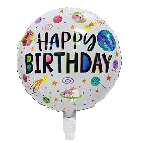 Happy Birthday Luftballons - Geniale Geschenkidee Deko für Geburtstage oder Partys Ballon Helium Folienballon klein mit für Kinder Dekoration Partydeko JGA Geschenkidee - Planeten weiß bunt