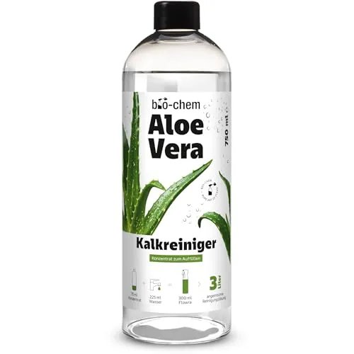 bio-chem Kalkreiniger Konzentrat Aloe Vera | Badreiniger gegen Kalk & Wasserflecken für Dusche, Armaturen & Fliesen | hochergiebiges Reinigungskonzentrat für bis zu 3 Liter | 750 ml