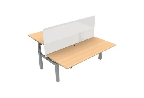 STIER Elektrisch höhenverstellbarer Team-Schreibtisch 501-88 – 180x80cm Buche mel. - Flexibler Team-Schreibtisch mit zwei höhenverstellbaren Platten (65-125 cm) für optimale Zusammenarbeit. Robuste Buche-Oberfläche und praktische Trennwand für individuellen Einsatz.
