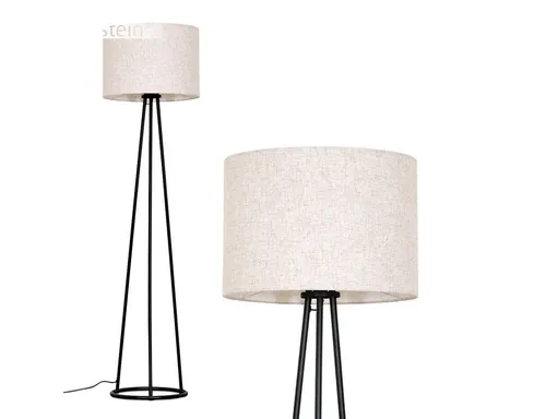 Hofstein Stehlampe aus Metall und Stoff in Schwarz/Beige mit Fußschalter - Stylische Stehlampe für den Innenbereich im Boho und modernen Stil, ideal für Esszimmer, Flur oder Wohnzimmer. Flexibel einsetzbar mit E27 Fassung (ohne Leuchtmittel) und praktischem Fußschalter.
