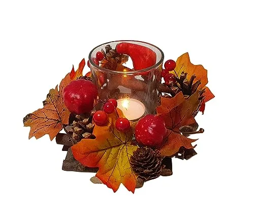 Herbstkranz Glas Windlicht 15cm Herbst Kranz Kürbis Tischkranz
