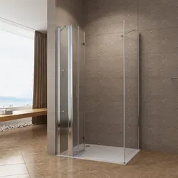 Duschkabine Eckeinstieg rahmenlos , Drehfalttür+ festem Seitenteil , Duschtür Glas und Seitenwand inkl. Eckablage Nanoglas Klar 6 mm 23.120x90x197cm - Silber