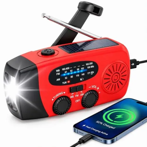 Kurbelradio 2000mAh mit Solar, USB Ladefunktion und SOS Alarm