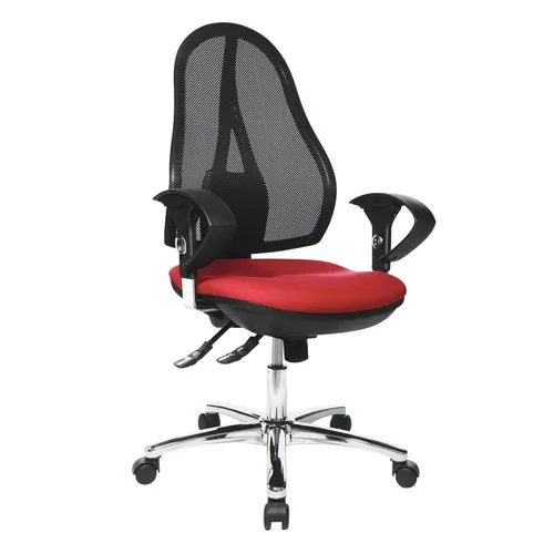 Topstar Bürostuhl Open Point SY Deluxe, OP290U G21 - Komfortabler Bürostuhl in Rot mit Chromgestell - Bürostühle – Der Topstar Open Point SY Deluxe bietet höchste Strapazierfähigkeit mit 40.000 Scheuertouren und eine ergonomische Sitzhöhe von 43-51 cm für optimalen Komfort.
