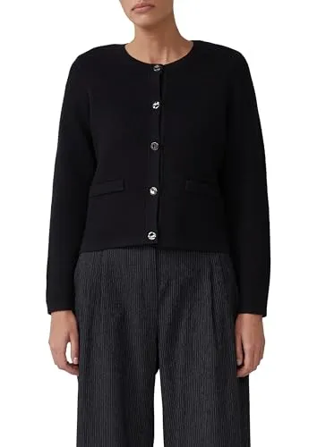 s.Oliver Black Label Damen Cardigan 2165950 - Elegante Strickjacke mit Rundhalsausschnitt, Knopfleiste und aufgesetzter Tasche, ideal für den stylishen Look im Alltag.