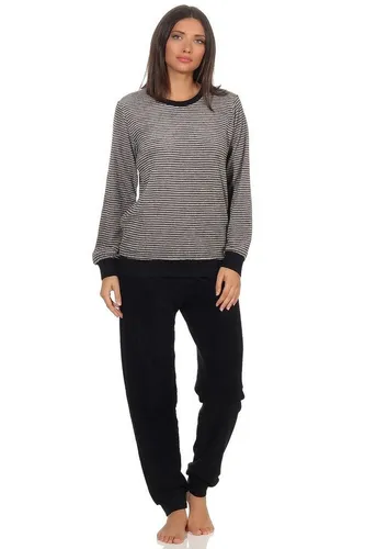 Normann Pyjama Damen Frottee Schlafanzug mit Bündchen - Bequemer Frottee Schlafanzug in grau-melange mit Streifenoptik, ideal für gemütliche Nächte. Perfekte Passform und angenehmes Material für höchsten Komfort.