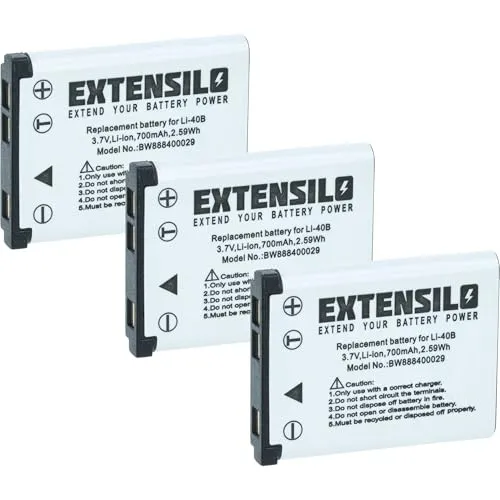 EXTENSILO 3X Akku kompatibel mit Medion P86123, P86124, P86276, P86295, P44024, P44033, P44066, P86121 Kamera (700 mAh, 3,7 V, Li-Ion)