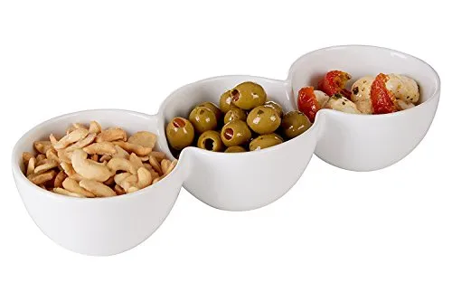Snack Tablett, 3 Fächer, weißes Porzellan, Servierplatte für Tisch Aperitif