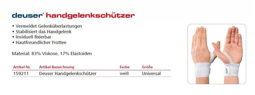 Deuser Handgelenkbandage 159211 Stütze Reha Physio Stabilisation Krankengymnasti