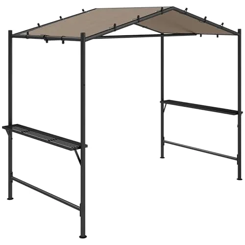 Outsunny Grillpavillon 277 x 149 cm - Wasserdicht & Flammhemmend - Grillpavillon mit UV-Schutz, ideal für BBQ-Partys. Robuste Stahlkonstruktion und praktische Seitenregale für zusätzlichen Komfort.