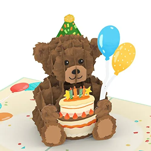 papercrush® Pop-Up Karte Geburtstag „Teddy mit Geburtstagstorte“ - 3D Geburtstagskarte mit Teddybär für Kinder, Glückwunschkarte zum Kindergeburtstag von Mädchen & Jungen, Geschenkkarte für Frauen