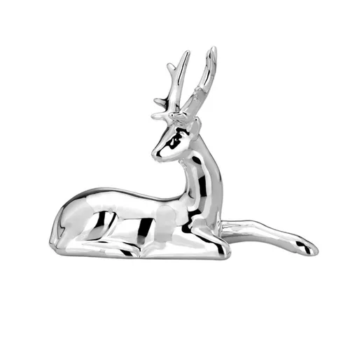 kleines liegendes Deko Rentier 16.5x5.0x12.5 cm Porzellan silbern galvanisiert