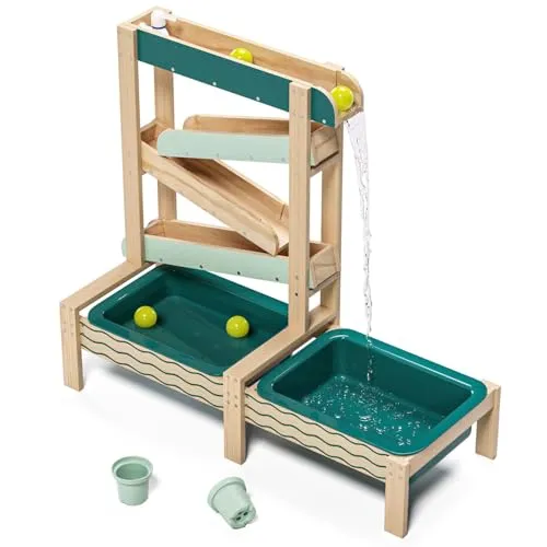 TOPBRIGHT Wasserbahn in Grün - Spielspaß für Kinder ab 3 Jahren - Wasserspielzeug aus hochwertigem Holz mit beweglichen Elementen und spannenden Geräuschen, ideal für kreatives Spielen und Förderung der Motorik.