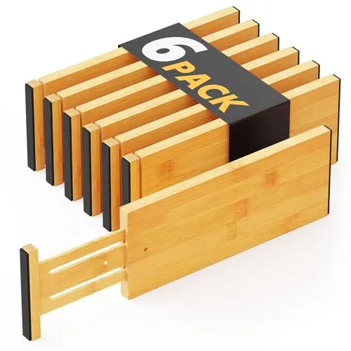 SpaceAid Schubladenteiler aus Bambus, 6 Stück, 11,8 cm hoch, verstellbar, 31,8 cm