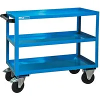 PROREGAL® Tischwagen mit 3 Etagen, Blau - Transportwagen mit 3 Etagen, belastbar bis 150kg und ideal für Werkstätten oder Haushalte. Praktisches Design mit flüssigkeitsdichtem Wannenboden und wendigen Rollen für maximale Flexibilität.