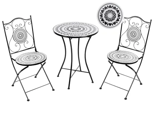 Beliani Balkonset 3-teilig Eisen schwarz/weiß Mosaik von Beliani