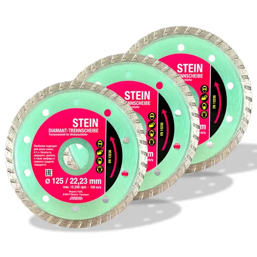 3x Diamanttrennscheibe G-STONE Turbo Trockenschnitt Stein, Beton, Granit Ø 125 m