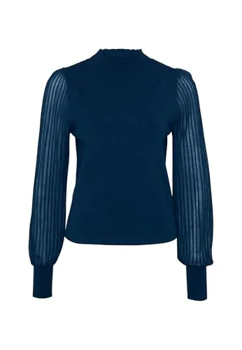 zero Damen Strickpullover mit transparenten Ärmeln 40, Teal Ocean - Pullover für Damen mit figurbetonter Passform und eleganten transparenten Ärmeln, ideal für einen stilvollen Look.