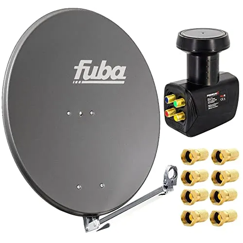 Fuba Satelliten-Komplettanlage DAL 800 A 80cm - SAT-Antenne für bis zu 4 Teilnehmer, einfache Montage und hochwertiger Empfang dank pulverbeschichtetem Aluminiumreflektor und leistungsstarkem Quad LNB.