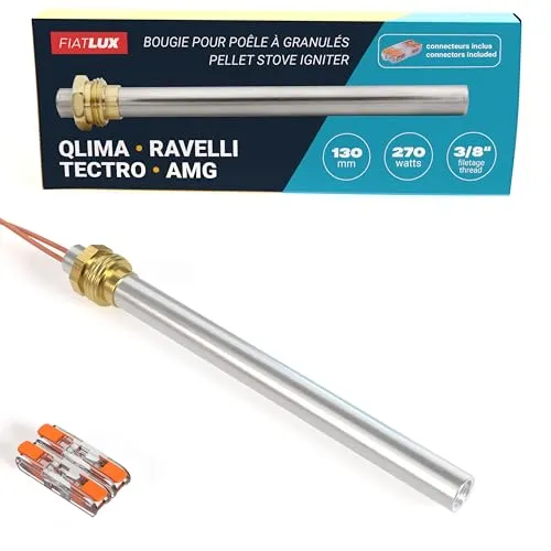 Kerze, Pelletofen, kompatibel mit Ravelli/Tectro/AMG – 130/140 mm/270 W – Gewinde 3/8