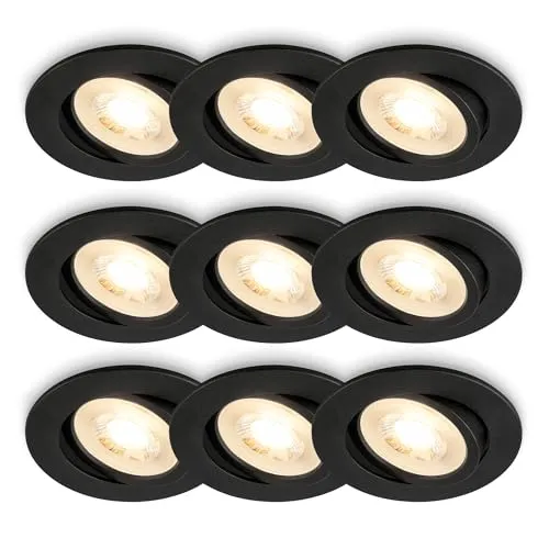 Briloner Piwo 3x3er Set LED Einbauleuchten Schwarz, Schwenkbar - Stylisches 3x3er Set schwarze Einbauleuchten für eine moderne Raumbeleuchtung. Mit flexiblen, schwenkbaren Köpfen und warmweißem Licht sorgen sie für eine harmonische Lichtgestaltung in Wohnräumen, Küchen und Fluren.