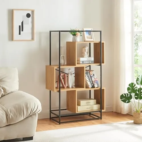 [en.casa] Bücherregal Rennebu - Elegantes Standregal mit 3 Fächern - Bücherregal, stilvolles Design in Schwarz/Eiche, ideal für Wohnzimmer und Büro. Offene Fächer bieten Platz für Bücher und Deko, pflegeleicht und einfach aufzubauen.