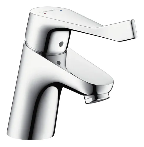 hansgrohe Wasserhahn Focus Care – Elegante Armatur mit ComfortZone 70 - Touch-On-Wasserhähne für Badezimmerwaschbecken, ausgestattet mit einem langen Comfortgriff für einfache Bedienung und einstellbarer Temperaturbegrenzung.