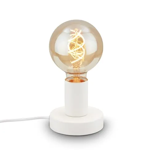 BRILONER - Nachttischlampe Retro mit Kabelschalter, E27 Fassung, max. 10 Watt, Tischlampe vintage, Lampe, Schreibtischlampe, Tischleuchte, Bürolampe, Leselampe Bett, Leselicht, 10x9 cm, Weiß