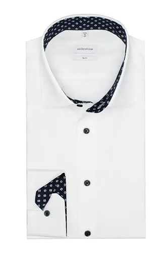 Seidensticker Herrenhemd Langarm Slim in Uni Weiß - Herrenhemden mit bügelleichter Qualität und modischem NEW KENT Kragen, ideal für einen eleganten Look ohne Brusttasche.