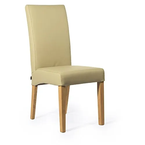SIX Echt-Lederstuhl Massiv mit Nosag Federn Komfort Latexgurte Design Esszimmerstuhl Bambi Vollbezogen-Rindsleder Holzgestell Vollverleimt 150kg Belastbar Nussbaum Creme Sand Eiche