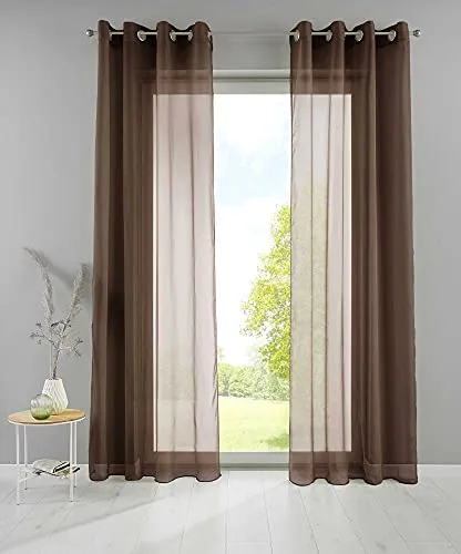 YASMIN 2er Set Ösengardinen HxB 225x140 cm Braun Transparent »Basel« Gardine Bleiband Store Vorhang, 20332TR2