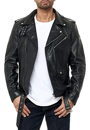 Redbridge Herren Jacke Bikerjacke Lederjacke Brando Echtleder Schwarz XL
