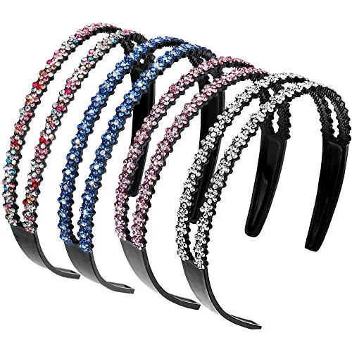 Strass Haarband Doppel Kristall Seite Modische Haarreife Hart Rutschfeste Zinken Stirnband Haarschmuck für Damen Mädchen 4 Stück (Gemischte Farben)