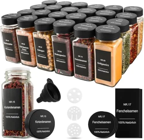 24er Set Gewürzgläser eckig 120ml mit Holzdeckel – Gewürzaufbewahrung