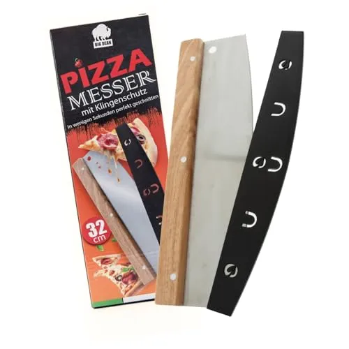 BigDean Pizzamesser mit Klingenschutz 32cm Edelstahlklinge - Pizza Wiegemesser Pizzaschneider Pizza Zubehör Pizza Schneider