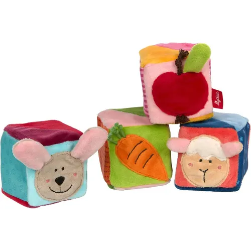 Sigikid Würfel-Set PlayQ - Spielwaren für Babys ab 3 Monaten, fördert kreative Sinne und Feinmotorik durch farbenfrohe, weiche Würfel mit akustischen Überraschungen und einem Spiegel.