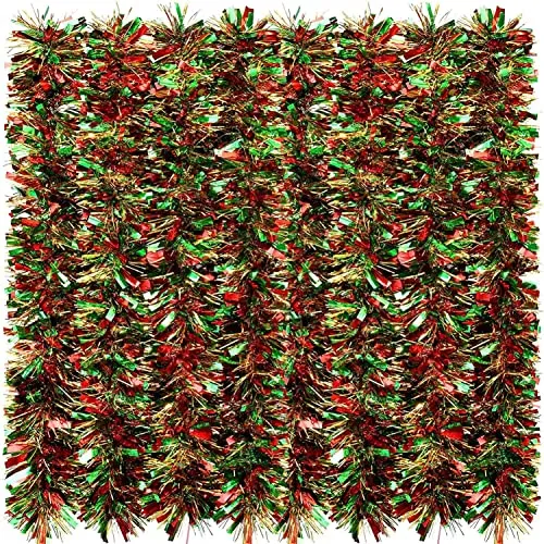 KAHEIGN 10m Weihnachten Lametta Girlande, Rot Grün Gold Weihnachtsgirlande 10m Glittering Lametta Künstliche Dekogirlande für Weihnachtsbaumdekoration